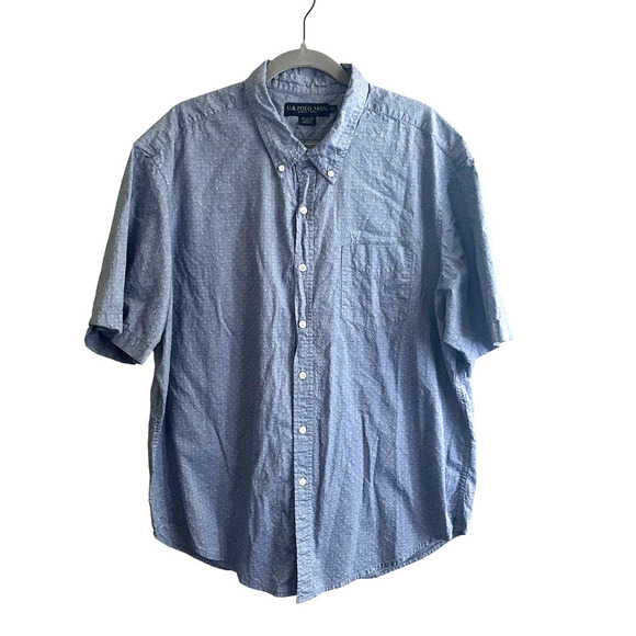 U.S. Polo Assn. Men's Dress Shirt XXL Blue Short Sleeve‎ Button Down Collar - Picture 1 of 8